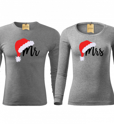 Vianočné tričká pre páry Mr.&Mrs tmavý melír